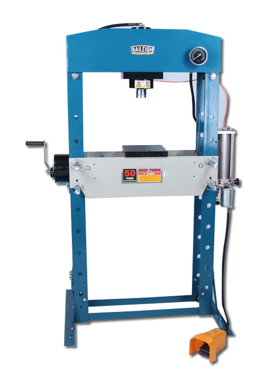 50 Ton, BAILEIGH AIR/HAND OPERATED H-FRAME PRESS, MODEL#HSP-50A, NEW