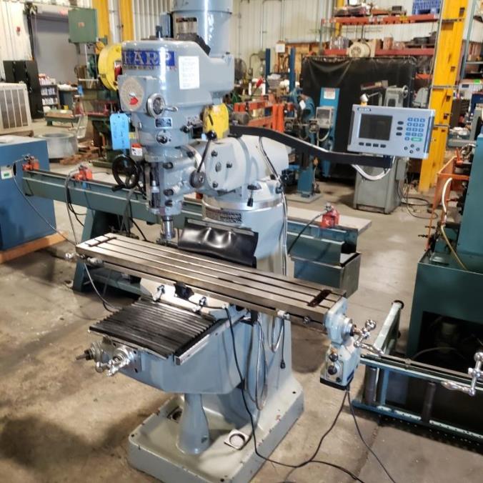 LMV-50, SHARP VARI-SPEED 9"X50" TBL, W/DRO AND POWERFEED, USED